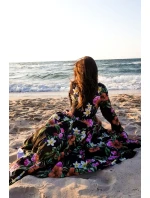 245-3 MAXI šaty s volánovým výstrihom - RED FLOWERS 245-3 MAXI šaty s volánovým výstrihom - RED FLOWERS