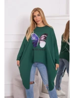 Oversize blúzka s potlačou tmavo zelená Oversize blúzka s potlačou tmavo zelená