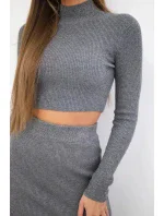 Súprava rebrovaná blúzka + sukňa sivá