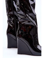 Lakierowane Kozaki Na Koturnie Czarne Delinn