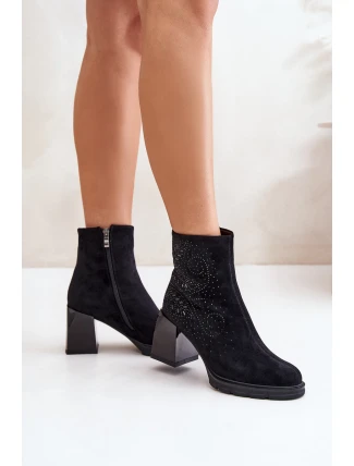 Ocieplane Botki Damskie Na Słupku Ze Zdobieniem D&A MR880-130 Czarne