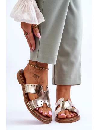 Zazoo 40326 Damskie Klapki Z Ozdobnymi Wycięciami Złote