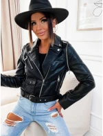 Čierna bunda ramoneska - vesta z eko kože FL202050 čierna - FLAM Mode Čierna bunda ramoneska - vesta z eko kože FL202050 čierna - FLAM Mode