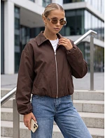 Krátka dámska prechodná bunda typu bomber bez kapucne, hnedá, FashionStreet TY5957 Krátka dámska prechodná bunda typu bomber bez kapucne, hnedá, FashionStreet TY5957