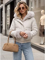 Dámska krátka zimná bunda s kožušinou, svetlo béžová, FashionStreet TY6000