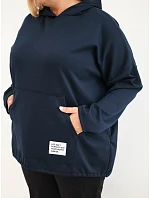 Dámska mikina Plus Size z viskózy s kapucňou a klokaním vreckom, námornícka modrá Dámska mikina Plus Size z viskózy s kapucňou a klokaním vreckom, námornícka modrá