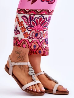 Skórzane Sandały Z Ozdobnym Wężem S.Barski KV-5541-42 Beżowe