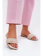 Płaskie Klapki Damskie Z Paskiem I Sprzączką Beżowe Zilina