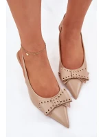 Czółenka Na Szpilce Z Kokardą Beżowe Folesca