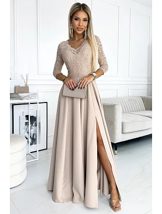 Dámske čipkované šaty 309-10 AMBER beige - Numoco