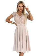 381-7 Éterické šifónové šaty LINDA s čipkovým výstrihom - béžové
