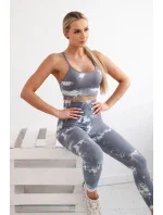 Fitness set top + legíny push up šedá + biela