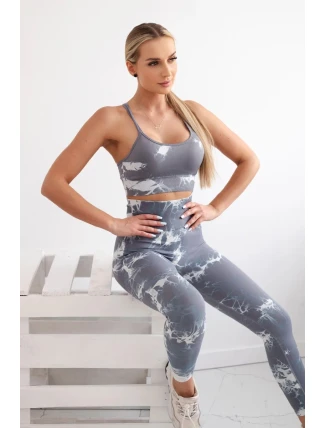 Fitness set top + legíny push up šedá + biela