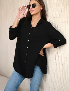 Bavlnená mušelínová košeľa oversize čierna