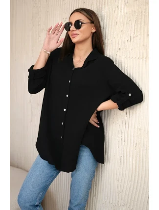 Bavlnená mušelínová košeľa oversize čierna Bavlnená mušelínová košeľa oversize čierna