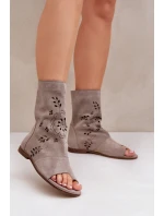 Zazoo 3437 Damskie Zamszowe Sandały Z Cholewką Na Zamek Beżowe