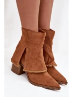 Botki Damskie Na Słupku Z Wywiniętą Cholewką Camel Idalia