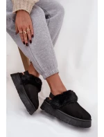 Dámské pantofle na platformě s kožíškem černé Linaris