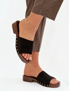 Dámské pantofle na ploché podrážce se zlatými nýty Černé Girella