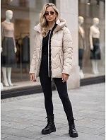 Dámska prešívaná zateplená bunda s kapucňou, svetlo béžová, FashionStreet TY5937 Dámska prešívaná zateplená bunda s kapucňou, svetlo béžová, FashionStreet TY5937