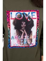 American Girl khaki grafická blúzka S/M - L/XL