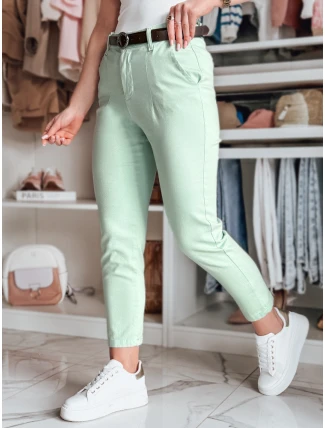 Dámske bavlnené nohavice slim fit s opaskom TAIRONIK mint FashionStreet UY2541