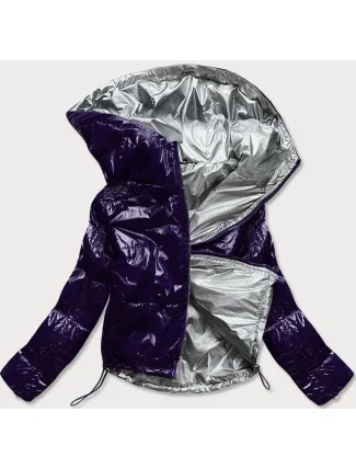 Tmavo modrá lesklá prešívaná dámska bunda s kapucňou (B9560) Tmavo modrá lesklá prešívaná dámska bunda s kapucňou (B9560)