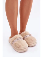 Futrzane Kapcie Z Ozdobnym Paskiem Beżowe Savalithea