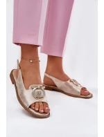 Eleganckie Sandały Z Ozdobą Na Płaskim Obcasie S.Barski KV51-003 Złote