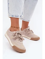 Semišové dámske tenisky s dvojitým šnurovaním Big Star UU274001 Beige