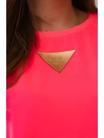 Bavlnená blúzka s volánikmi na ramenách Ružová neónová Bavlnená blúzka s volánikmi na ramenách Ružová neónová