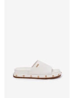 Klapki Damskie Na Platformie Z Ćwiekami Big Star RR274216 Białe