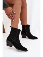 Zamszowe Botki Kowbojki Damskie Na Słupku Ocieplane Czarne Dylira