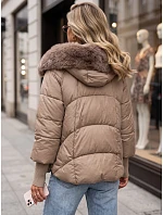 Dámska zimná prešívaná bunda s kožušinou, béžová, FashionStreet TY5994