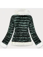 Tmavo zelená dámska bunda s kožušinovým golierom (J9-008) Tmavo zelená dámska bunda s kožušinovým golierom (J9-008)