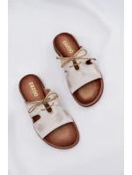 Dámske kožené sandále na podpätku Zazoo 3022 gold washed