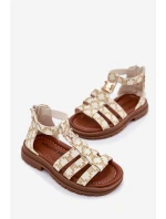 Dziewczęce Sandałki Gladiatorki Ze Złotym Detalem Beżowe Vesira