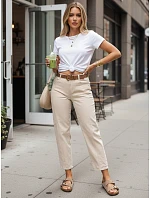 Dámske džínsy s opaskom béžovej farby FashionStreet UY3055
