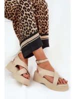 Sandały Damskie Na Platformie I Koturnie Eko Skórzane Beżowe Tenzorus