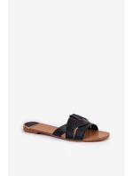 Płaskie Klapki Damskie Z Przeplatającymi Się Paskami Czarne Selaenor