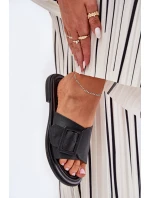 Skórzane Klapki Damskie Z Klamrą D&A SJ2302-01 Czarne