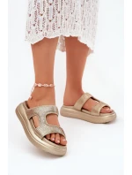 Zdobione Klapki Damskie Na Platformie Złote Jestella