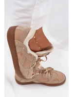 Sneakersy Damskie Na Platformie Ocieplane Futerkiem Beżowe Solvia