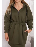 Dámske šaty s kapucňou 68470 Khaki zelená - K-Fashion