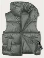 Krátka dámska vesta v khaki farbe so stojatým golierom (B8245-11) Krátka dámska vesta v khaki farbe so stojatým golierom (B8245-11)