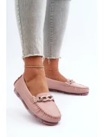 Skórzane Mokasyny Damskie Z Ozdobą Różowe S.Barski LR339