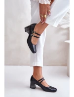 Skórzane Czółenka Z Paskami Na Słupku Laura Messi 2857 Czarne