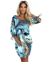 281-7 SOPHIE Pohodlné šaty s vreckami Oversize - BLUE-GOLD WAVES
