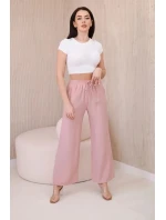 Viskózové nohavice so širokými nohavicami tmavo púdrovo ružovej farby Viskózové nohavice so širokými nohavicami tmavo púdrovo ružovej farby
