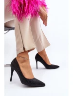 Szpilki Zdobione Brokatem Czarne Klonisa